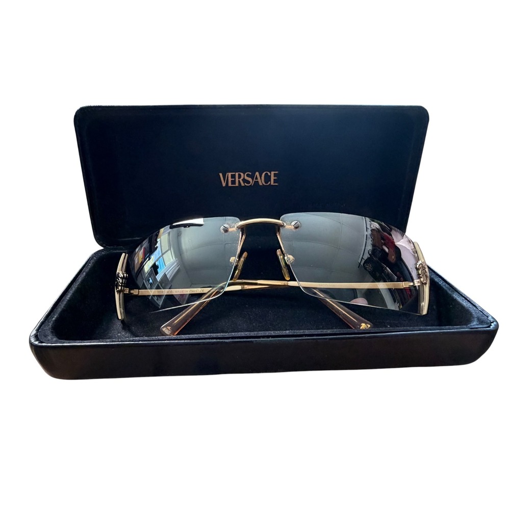 Versace Vintage Y2K Rimless Shield Sunglasses Gold Medusa MOD N29 N30/537 Italy